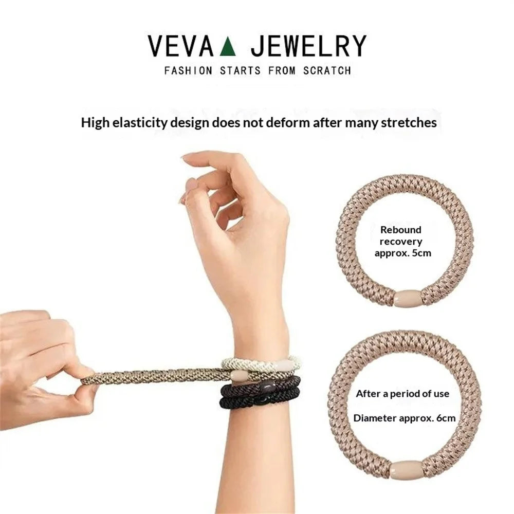 12Pcs High Elastic Braided Hair Ties Set Multi-Color Scrunchies with Beads for Daily Sports - Brown Black - 7