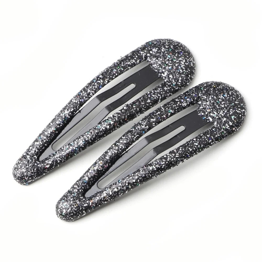 BBJ 100Pcs/Set Glitter Snap Hair Clips Non-slip Cute Hair Clip Metal Barrettes Kawaii Hair Accessories for Girls Toddlers - Black - 1