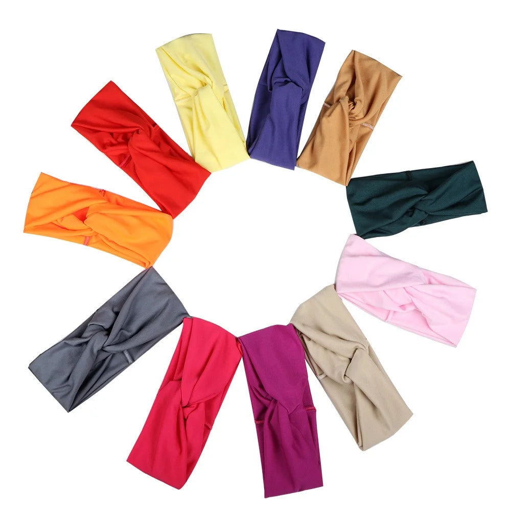 FD002 Solid Color Sports Yoga Running Women Headband Sweat-absorbent Cloth Cross Hairband  - Grey - 3