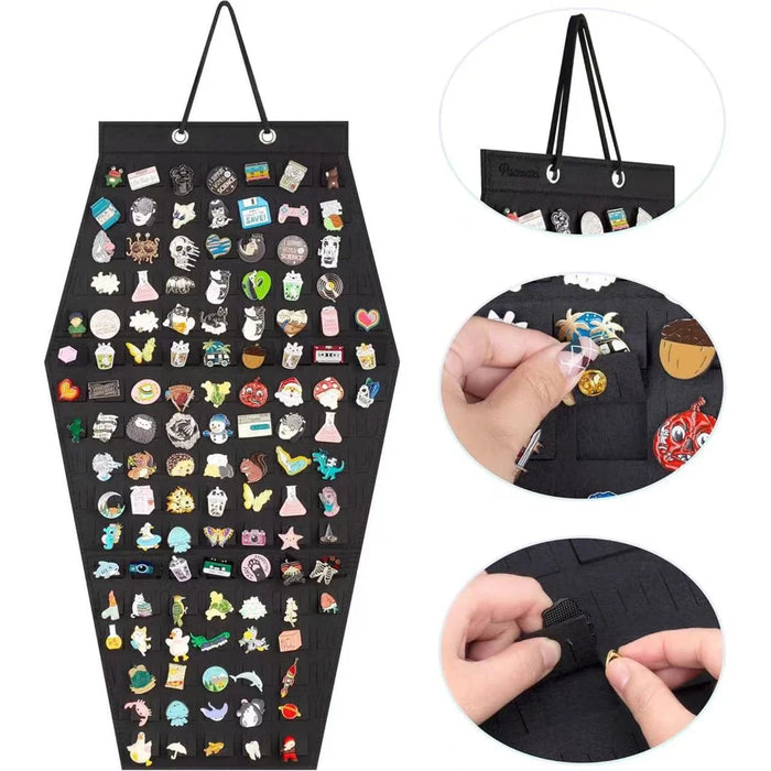 Felt Storage Organizer for Badges Pins Jewelry Collection Wall Hanging Display Board - Black - 3