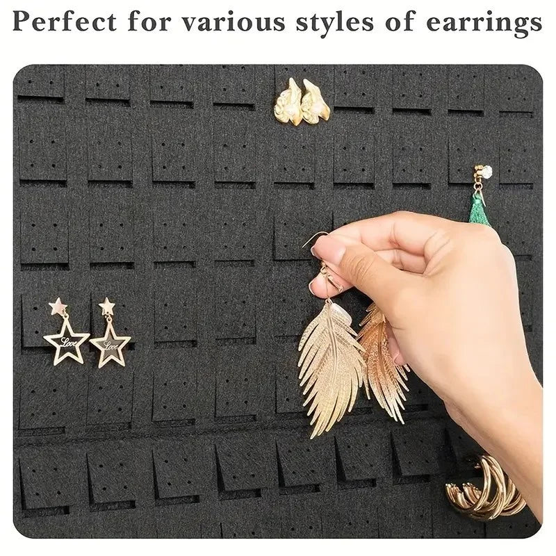 Felt Earrings Organizer 608 Holes Wall Hanging Jewelry Storage Board for Brooch Pins - Black - 5
