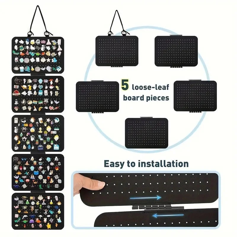 5-Panel Felt Jewelry Storage Board Wall Hanging Display Organizer for Earrings Brooch Pins - Black - 3