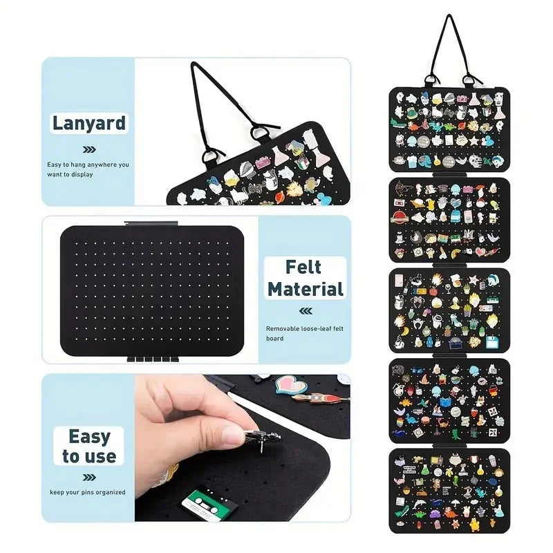 5-Panel Felt Jewelry Storage Board Wall Hanging Display Organizer for Earrings Brooch Pins - Black - 4
