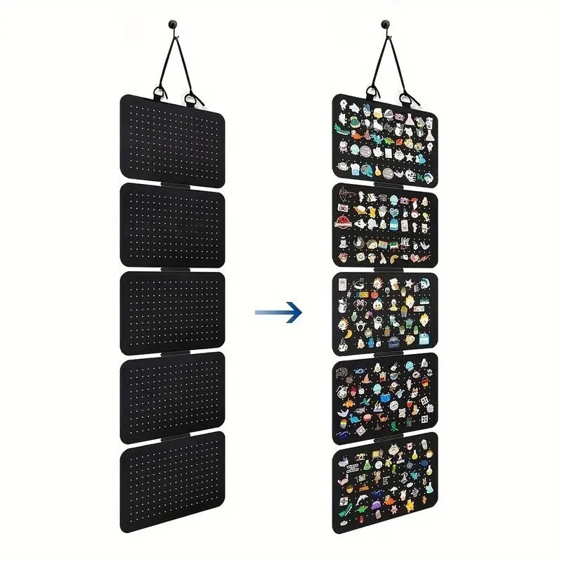 5-Panel Felt Jewelry Storage Board Wall Hanging Display Organizer for Earrings Brooch Pins - Black - 5