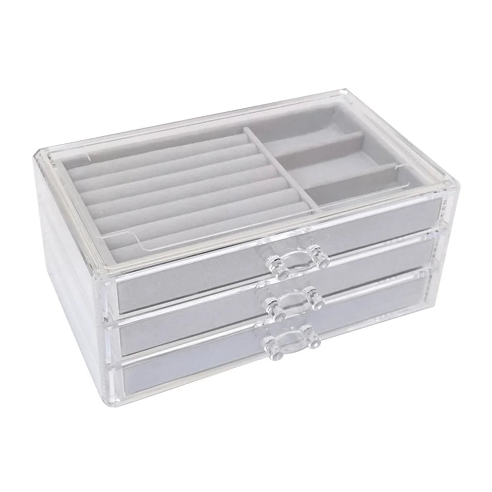 Jewelry Box 3-Layer Jewelry Organizer Removable Tray Drawer Storage Box for Necklaces, Earrings, Rings, Makeups - Grey - 1