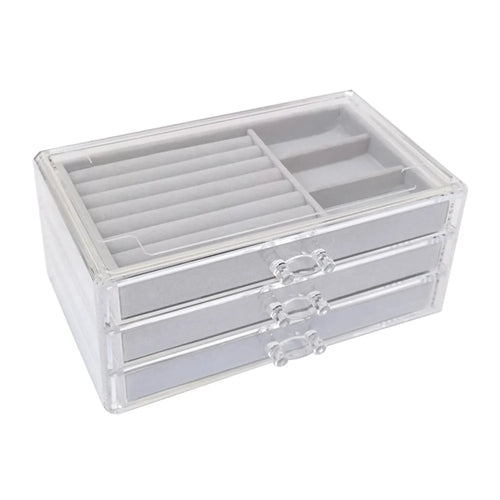 Jewelry Box 3-Layer Jewelry Organizer Removable Tray Drawer Storage Box for Necklaces, Earrings, Rings, Makeups - Grey - 1