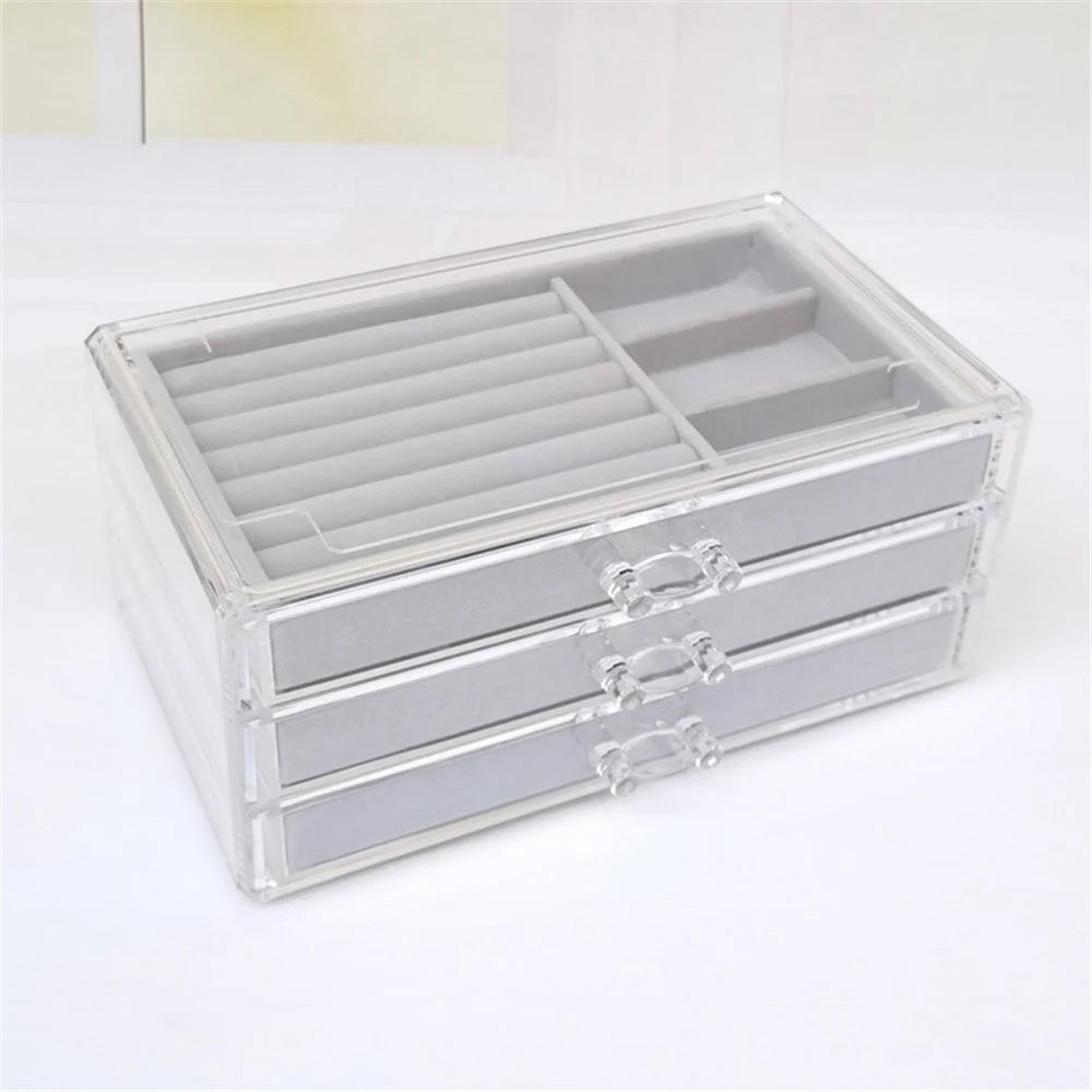 Jewelry Box 3-Layer Jewelry Organizer Removable Tray Drawer Storage Box for Necklaces, Earrings, Rings, Makeups - Grey - 2