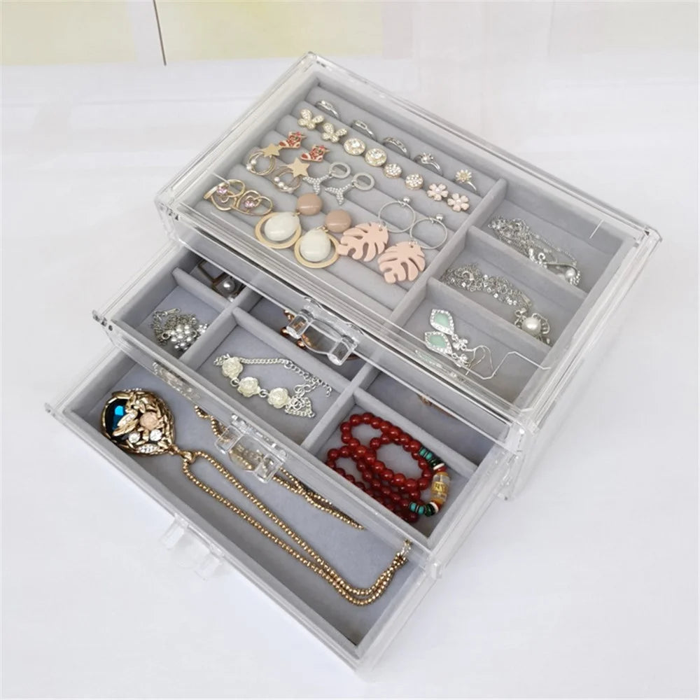 Jewelry Box 3-Layer Jewelry Organizer Removable Tray Drawer Storage Box for Necklaces, Earrings, Rings, Makeups - Grey - 4