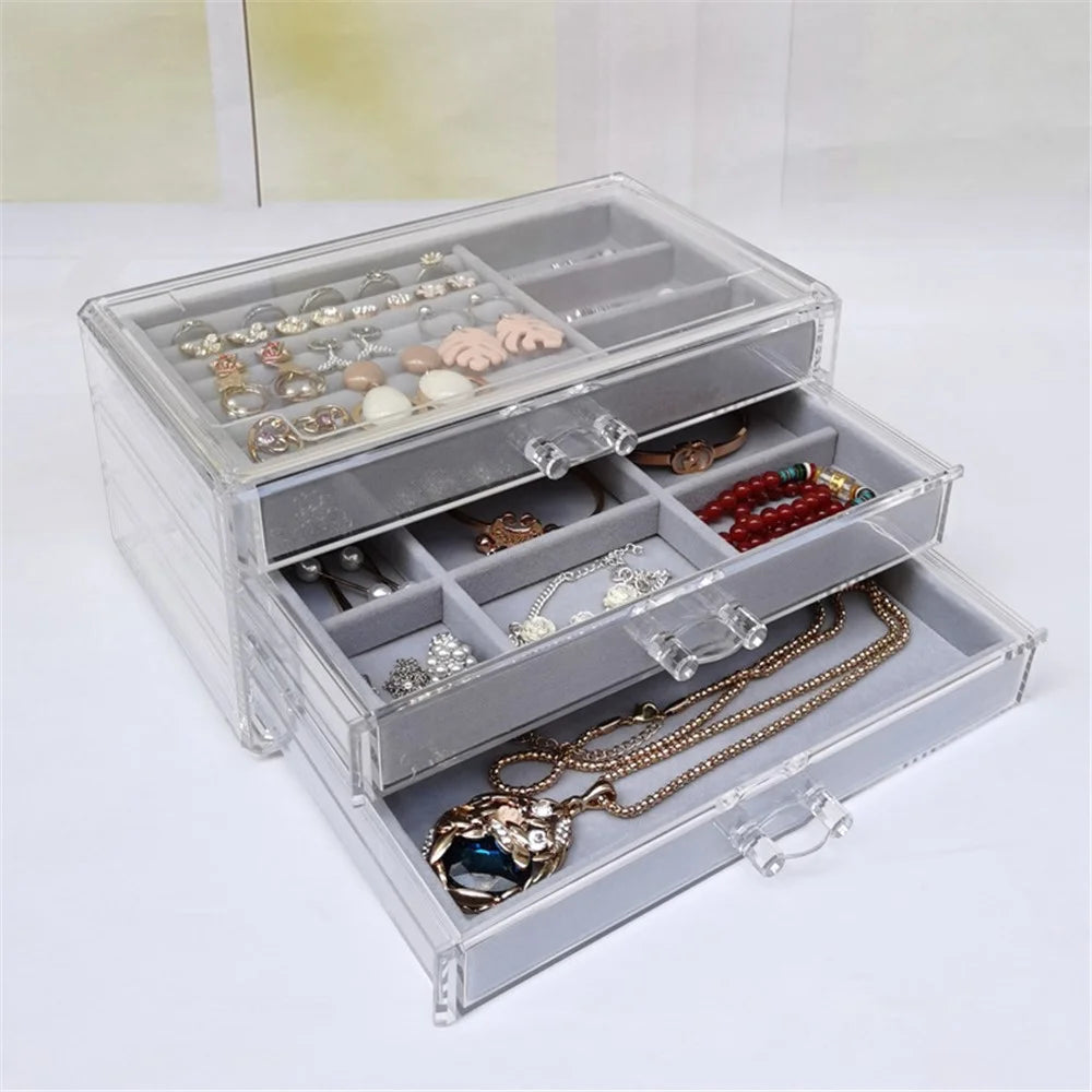Jewelry Box 3-Layer Jewelry Organizer Removable Tray Drawer Storage Box for Necklaces, Earrings, Rings, Makeups - Grey - 5