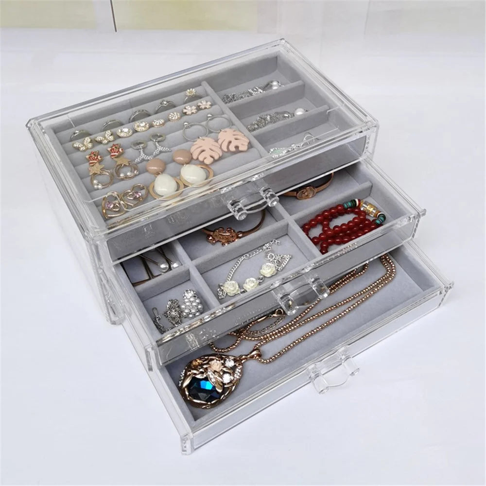 Jewelry Box 3-Layer Jewelry Organizer Removable Tray Drawer Storage Box for Necklaces, Earrings, Rings, Makeups - Grey - 6