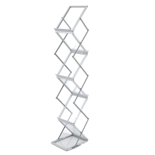 A4 Portrait Folding Literature Magzine Adjustable Floor Stand Aluminum Alloy+Acrylic Exhibition Display Rack - Silver - 1