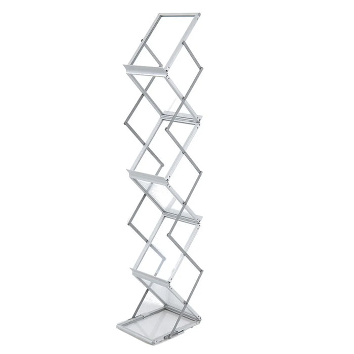 A4 Portrait Folding Literature Magzine Adjustable Floor Stand Aluminum Alloy+Acrylic Exhibition Display Rack - Silver - 1