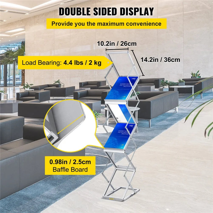 A4 Portrait Folding Literature Magzine Adjustable Floor Stand Aluminum Alloy+Acrylic Exhibition Display Rack - Silver - 4