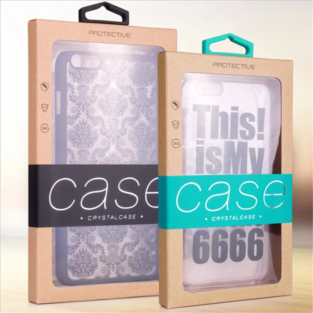 Customized Logo 50Pcs/Set Kraft Paper Box Package for iPhone /Samsung Cases, Size: 140x75mm - Black - 2