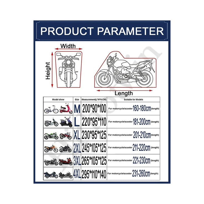 Motorcycle Cover Silver Coated Inside Waterproof Dustproof Cover For Large Bikes Cruisers Scooters - Black + Red / XL - 7