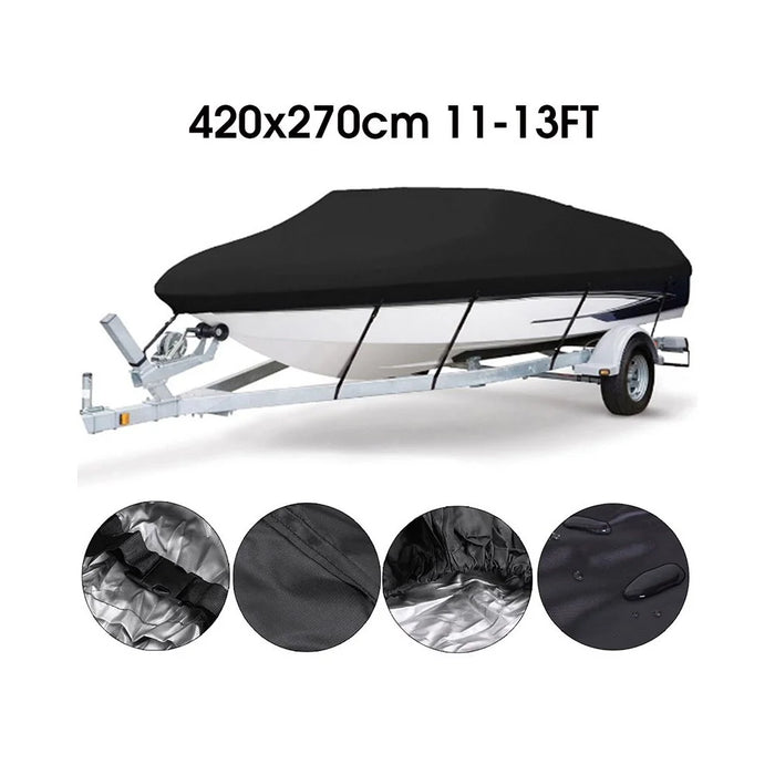 210D Waterproof Boat Cover Heavy Duty Marine Grade for Trailerable Runabout UV Protection - 11 - 13FT - 1