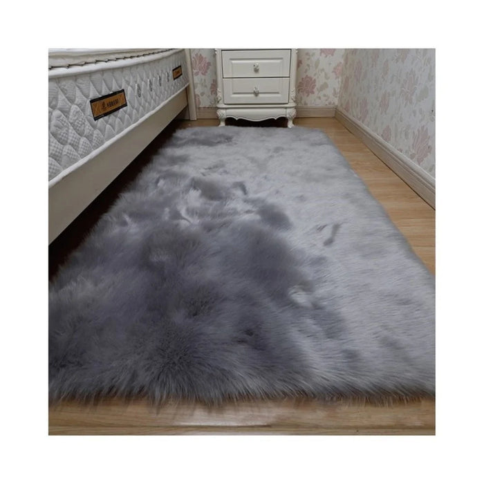 Artificial Sheep Hairy Carpet Pad Wool Fur Rug Faux Fluffy Wool Fur Mat - Grey//70x140cm - 1