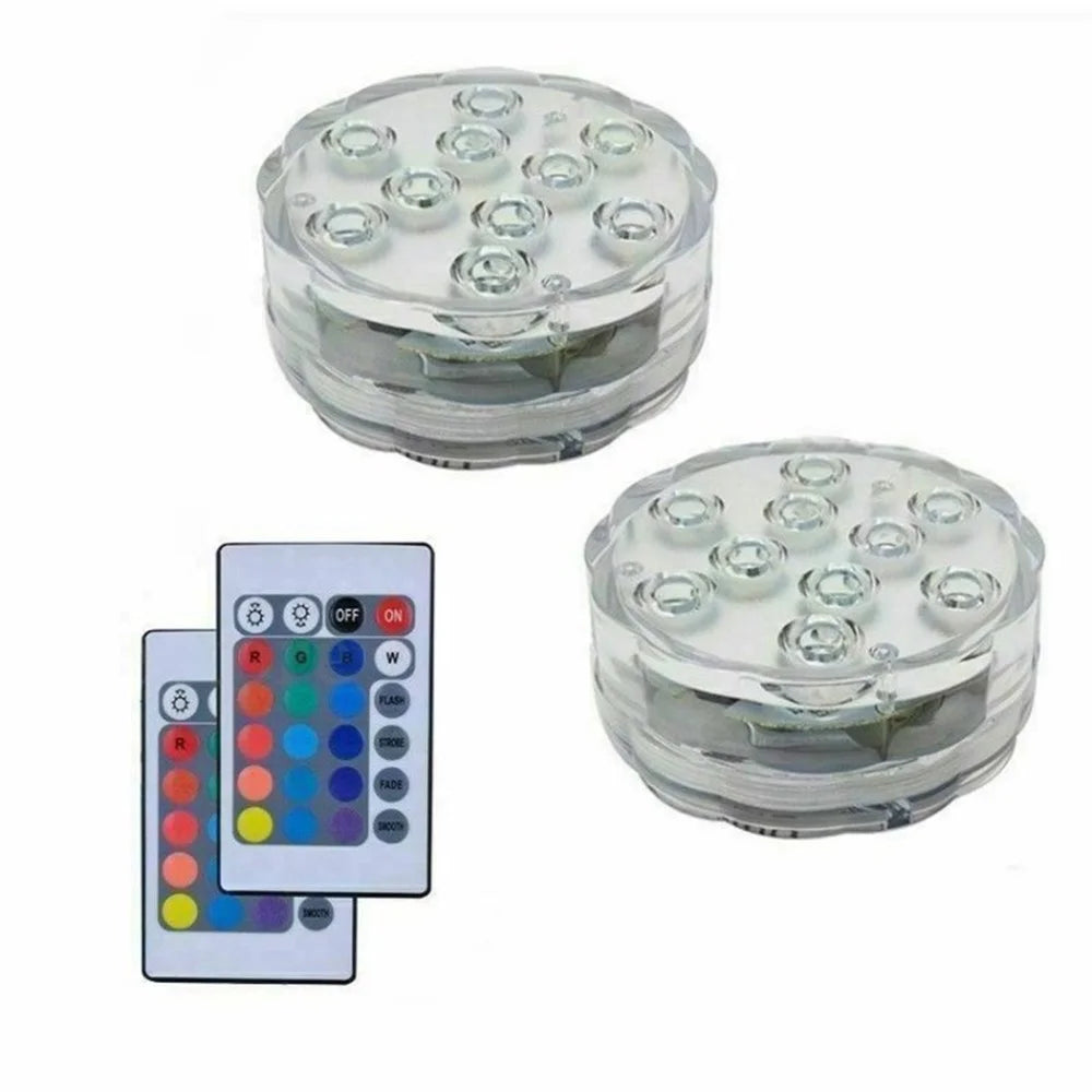 10-LED Submersible Light Waterproof Aquarium Diving Fish Tank Decor Lamp with Remote Control - 2Pcs Light - 1