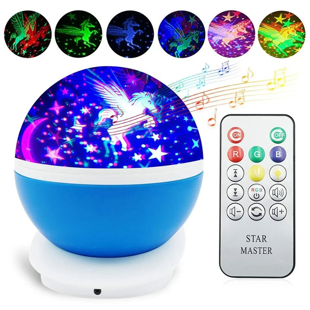 Romantic Music Night Light Night Lamp Starry Sky Pattern Rotatory LED Light - Blue - 1