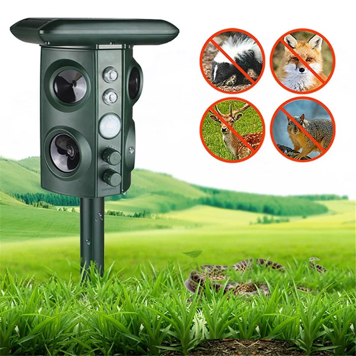 Outdoor Solar Ultrasonic Pest Animal Repeller Repellent Garden for Fox Deer Squirrels Skunk - 4