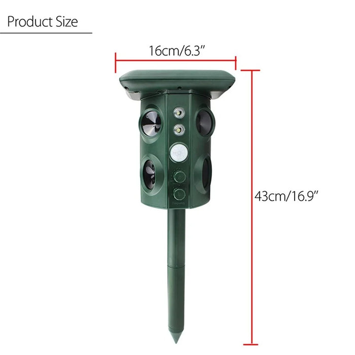 Outdoor Solar Ultrasonic Pest Animal Repeller Repellent Garden for Fox Deer Squirrels Skunk - 6