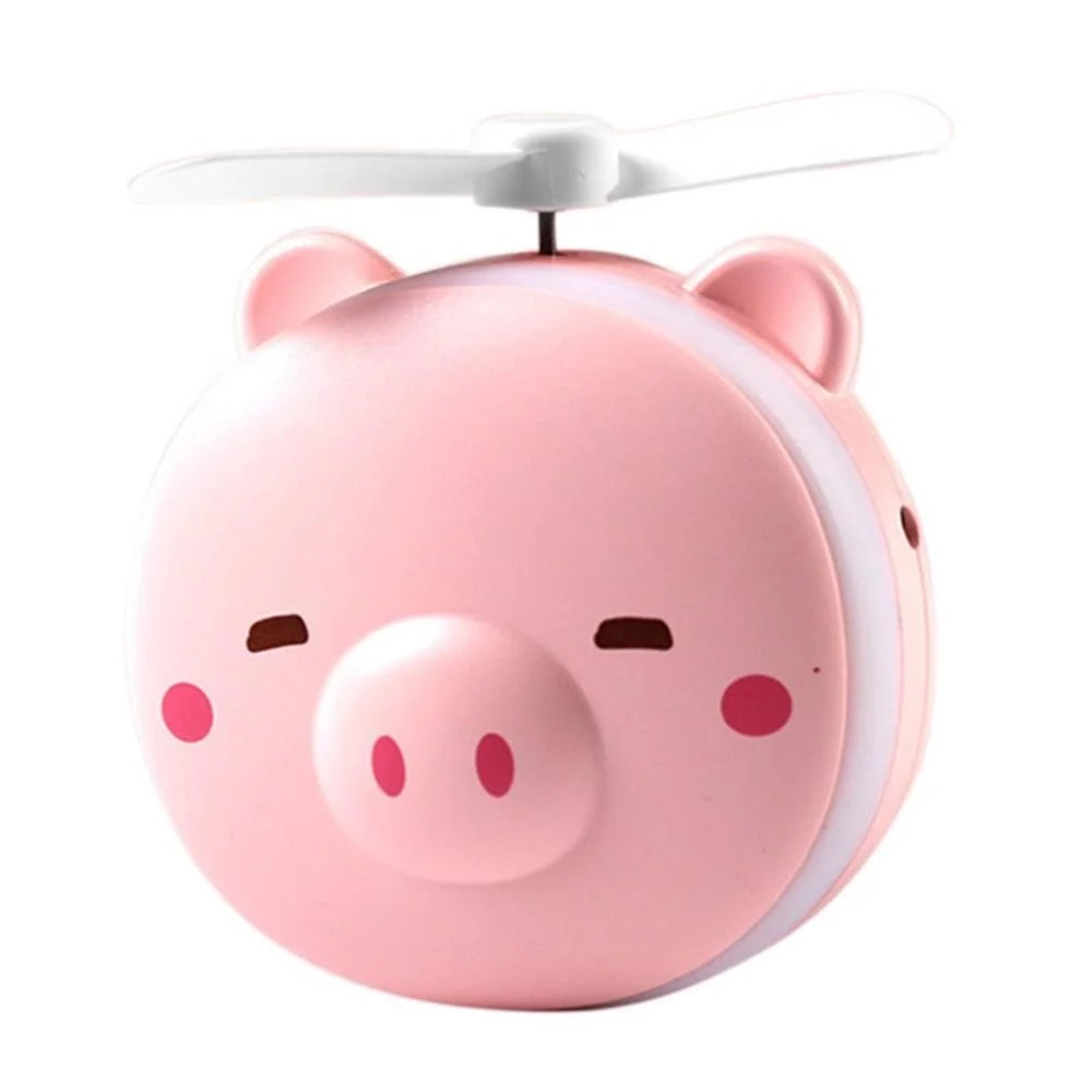 Piggy Shape Creative 2-IN-1 LED Consmetic Mirror Cooling Fan - Squinting Pig - 2