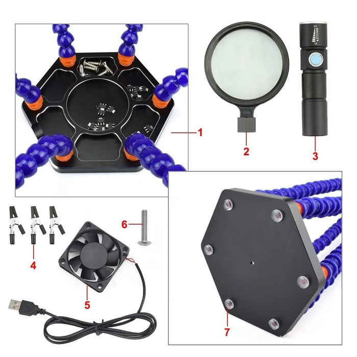 Multi Soldering Helping Hand Tool with 6Pcs Flexible Arms for PCB Board Soldering Repair Station - 4