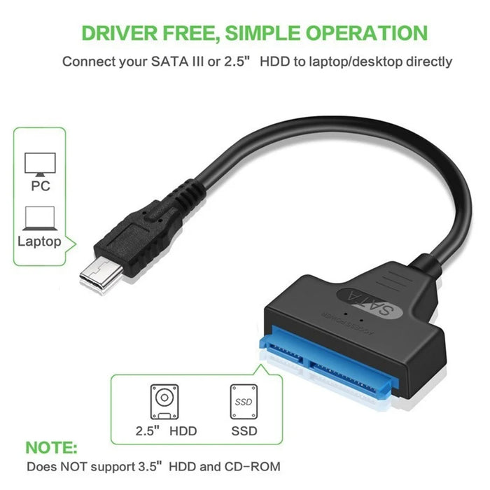 USB 3.1 Type C to SATA HDD SSD 2.5" Hard Drive Adapter Cable 15 - Pin - 3
