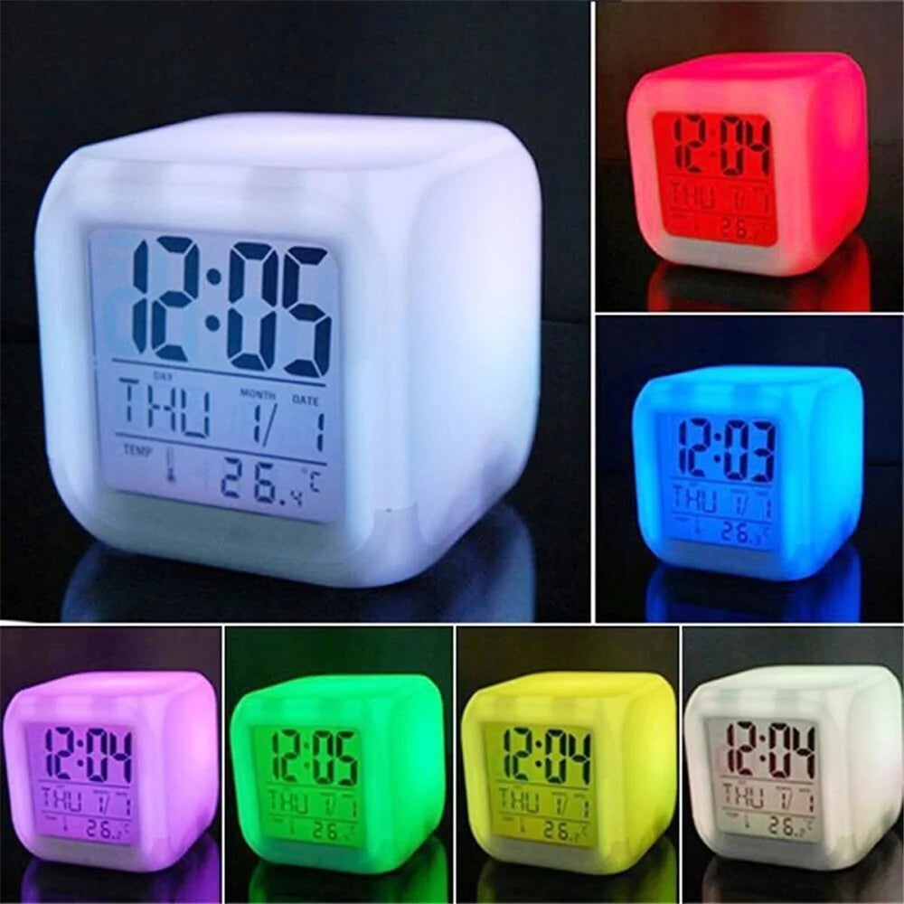 Colorful Night Light Alarm Clock with Temperature Display 7 Color Changing LED - 1