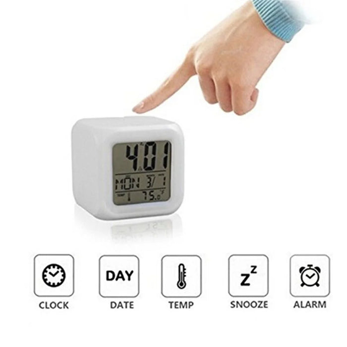 Colorful Night Light Alarm Clock with Temperature Display 7 Color Changing LED - 3