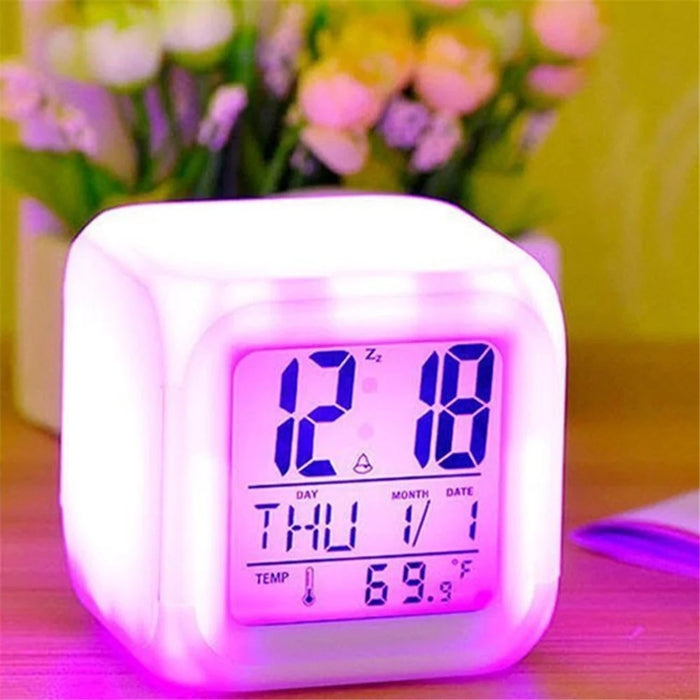 Colorful Night Light Alarm Clock with Temperature Display 7 Color Changing LED - 4