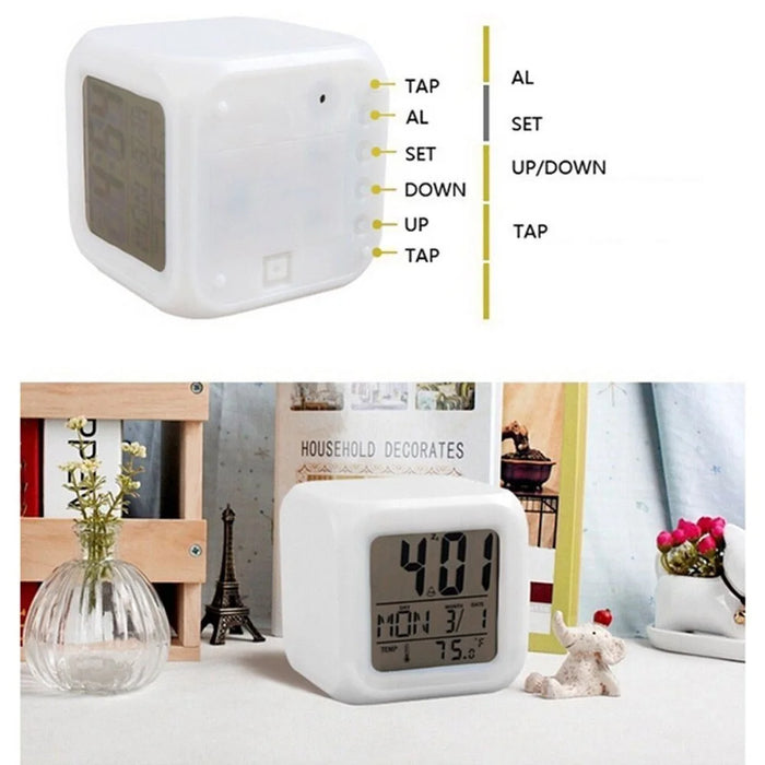 Colorful Night Light Alarm Clock with Temperature Display 7 Color Changing LED - 5