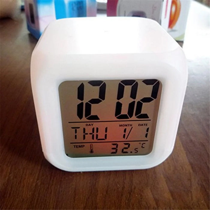 Colorful Night Light Alarm Clock with Temperature Display 7 Color Changing LED - 6