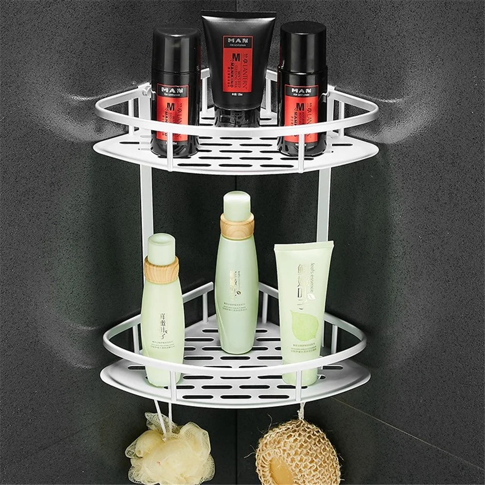 Aluminum Bathroom Double - layer Shelf Space Corner Shelf Triangle Storage Rack - 2