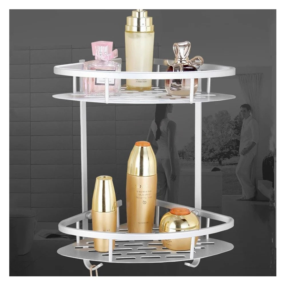 Aluminum Bathroom Double - layer Shelf Space Corner Shelf Triangle Storage Rack - 3