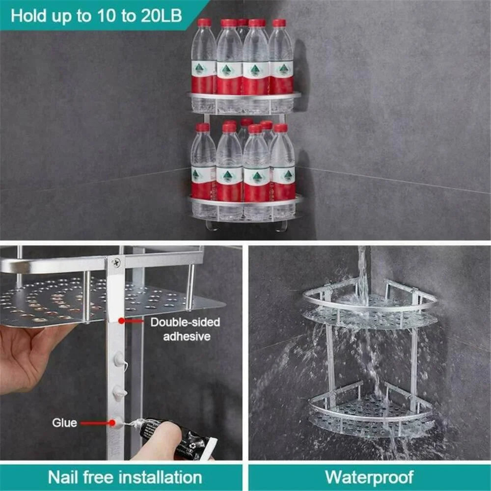 Aluminum Bathroom Double - layer Shelf Space Corner Shelf Triangle Storage Rack - 4