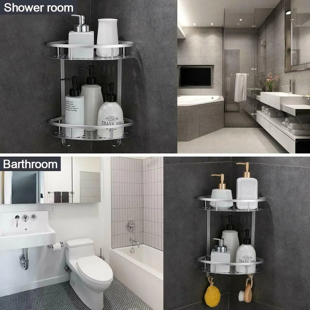 Aluminum Bathroom Double - layer Shelf Space Corner Shelf Triangle Storage Rack - 5