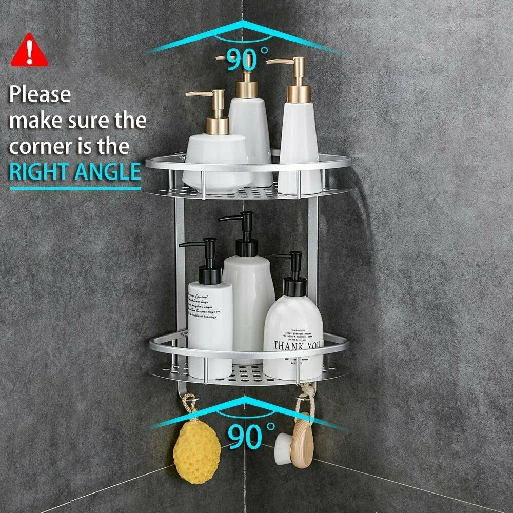 Aluminum Bathroom Double - layer Shelf Space Corner Shelf Triangle Storage Rack - 6