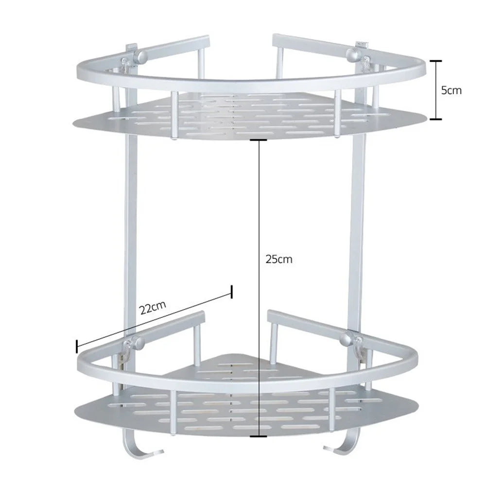 Aluminum Bathroom Double - layer Shelf Space Corner Shelf Triangle Storage Rack - 7