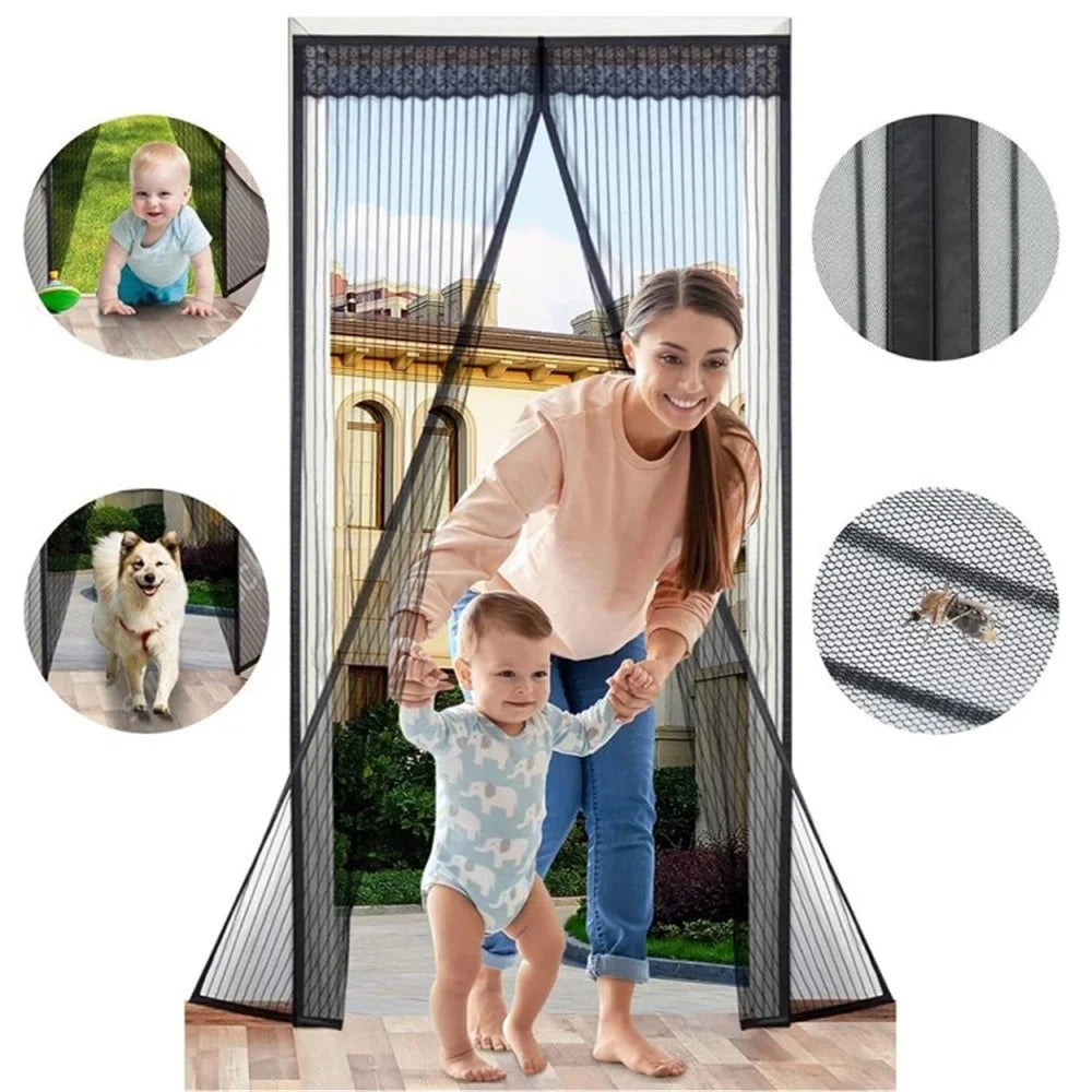 Magnetic Screen Door Curtain Fiberglass Mesh Screen Door with Magnets Fly Mosquitos Bug Insect Screen - Black//80 x 210cm - 1