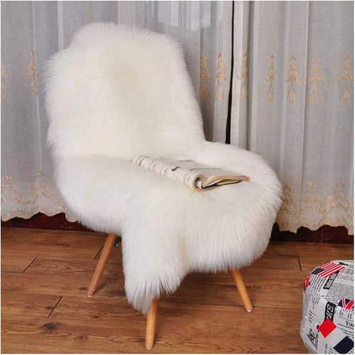 Super Soft Fluffy Faux Fur Sheepskin Rug Sofa Seat Cover - White//40x60cm - 1