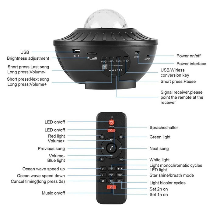 Starry Night Lamp Light Bluetooth-compatible Remote LED Star Light Projector Light - 3