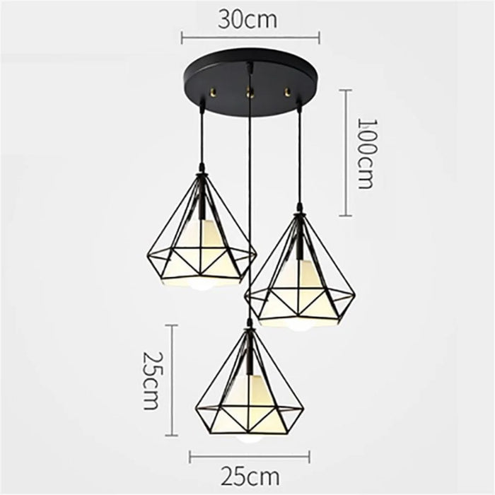 Diamond Shape Hollow 3 Heads Iron Pendant Lamp Restaurant/Teahouse Ceiling Light - 3