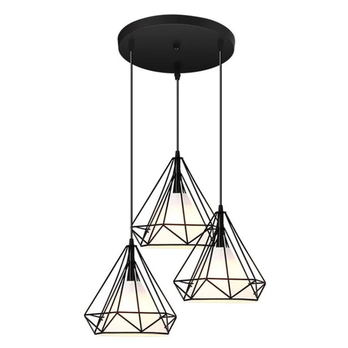 Diamond Shape Hollow 3 Heads Iron Pendant Lamp Restaurant/Teahouse Ceiling Light - 4