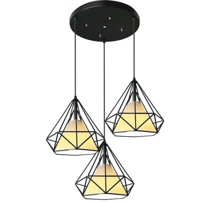 Diamond Shape Hollow 3 Heads Iron Pendant Lamp Restaurant/Teahouse Ceiling Light - 5