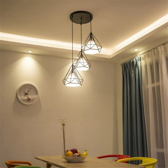 Diamond Shape Hollow 3 Heads Iron Pendant Lamp Restaurant/Teahouse Ceiling Light - 6