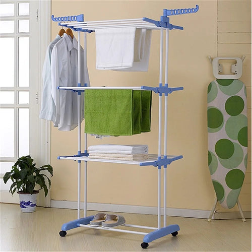 3-layer Folding Airer Portable Practical Clothes Dryer Drier Large Airer Blue Household Drying Rack - Blue - 1
