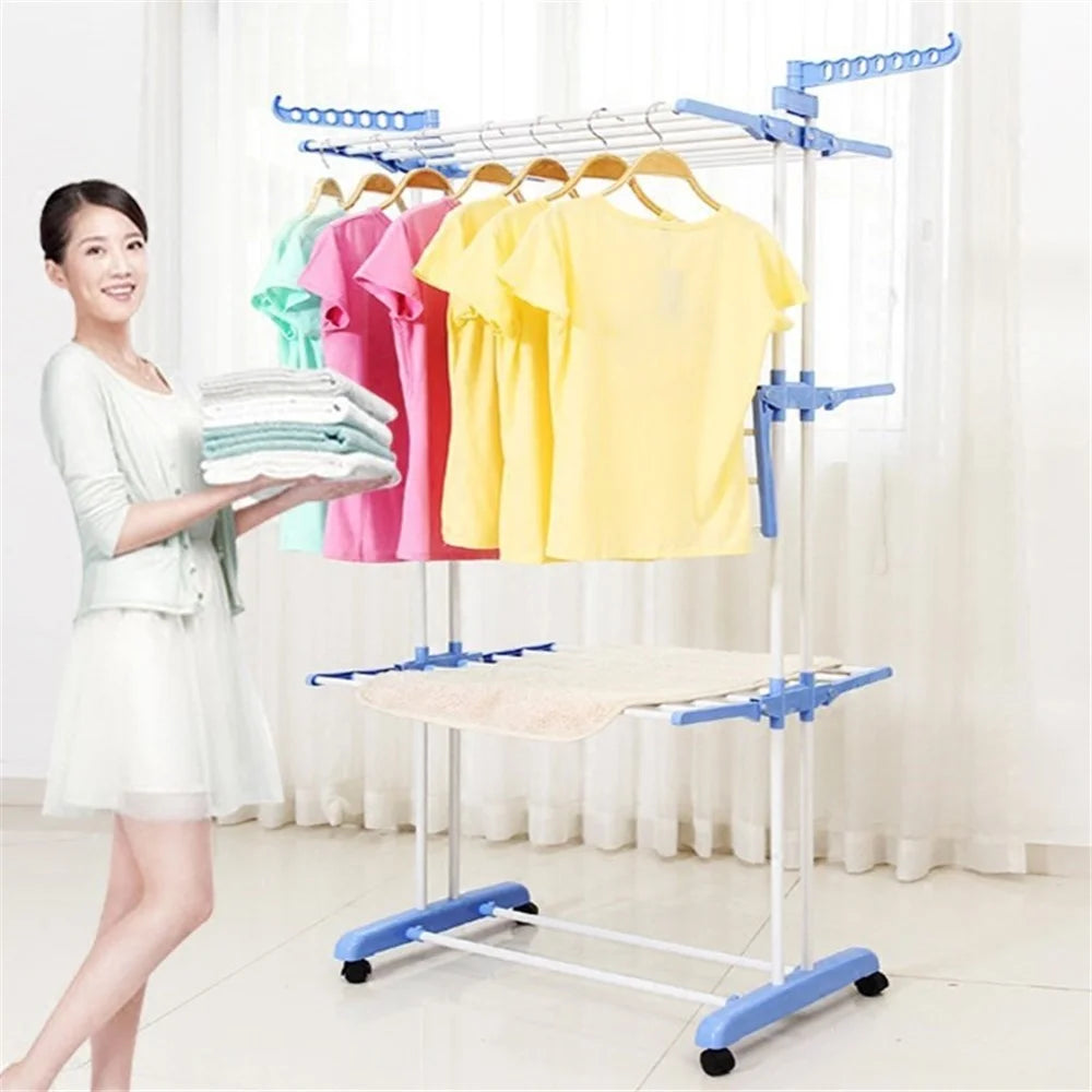 3-layer Folding Airer Portable Practical Clothes Dryer Drier Large Airer Blue Household Drying Rack - Blue - 2