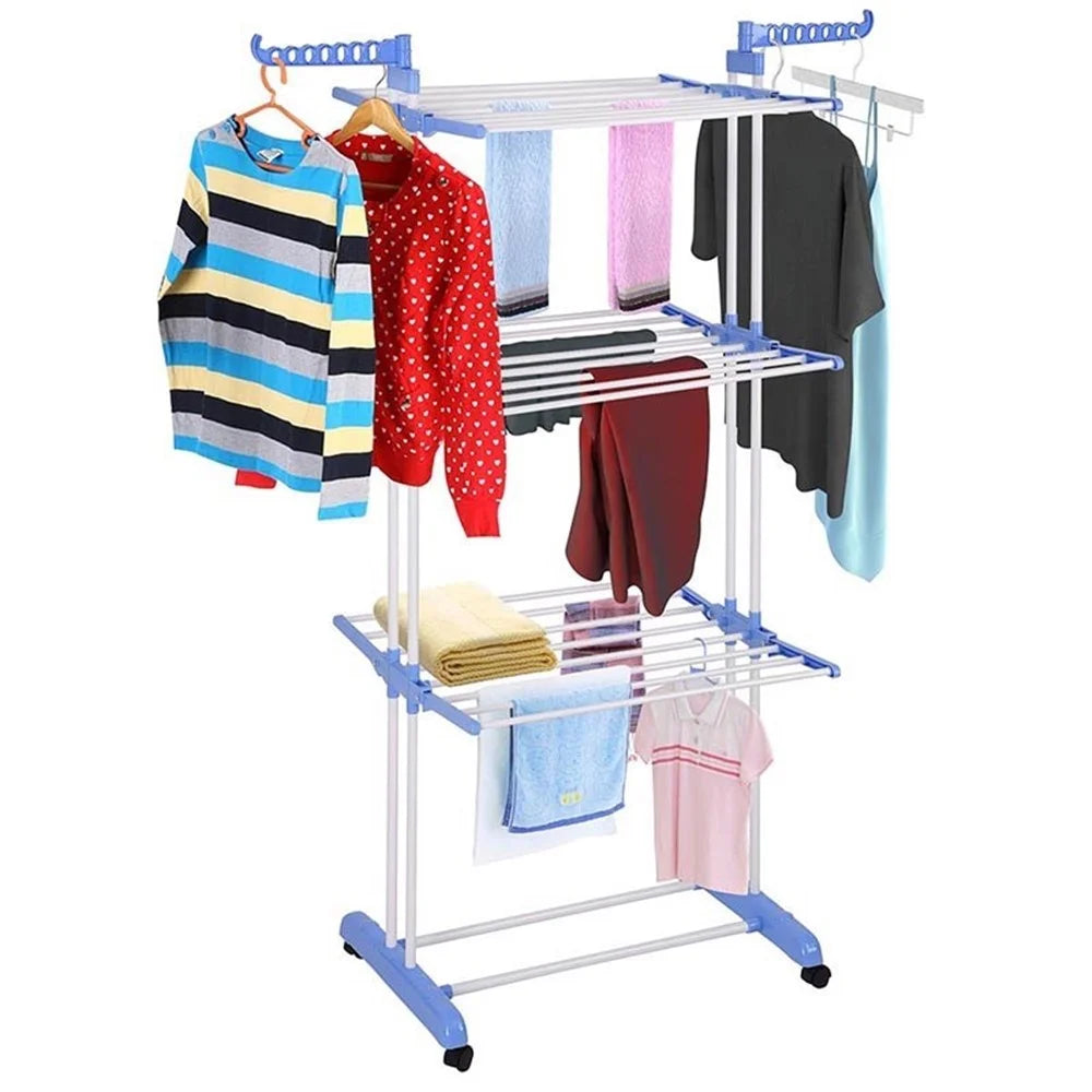 3-layer Folding Airer Portable Practical Clothes Dryer Drier Large Airer Blue Household Drying Rack - Blue - 3