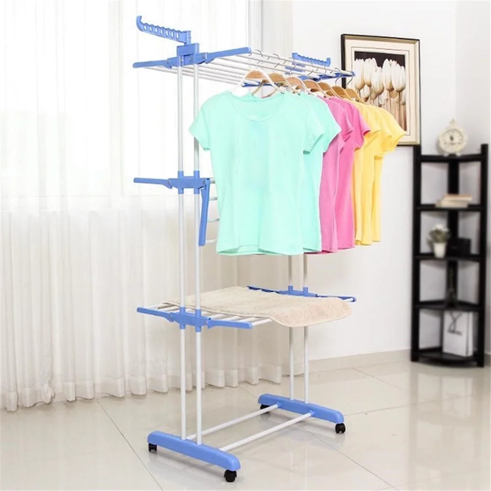 3-layer Folding Airer Portable Practical Clothes Dryer Drier Large Airer Blue Household Drying Rack - Blue - 4